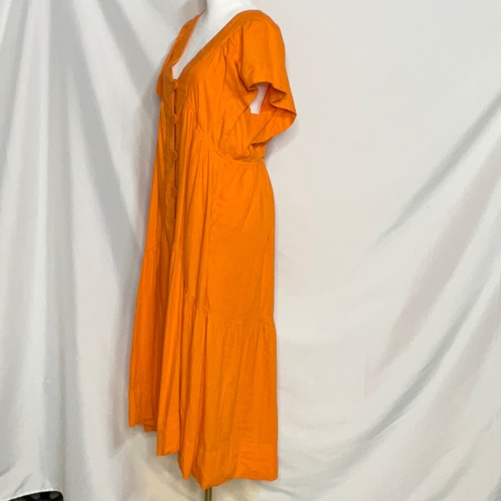 Anthropologie Orange Linen Blend Midi Dress - Picture 4 of 12